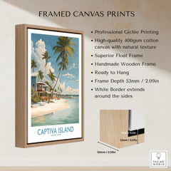 Captiva Island Florida Wall Art – Tropical Beachfront Print showcasing framed canvas art with wooden frame