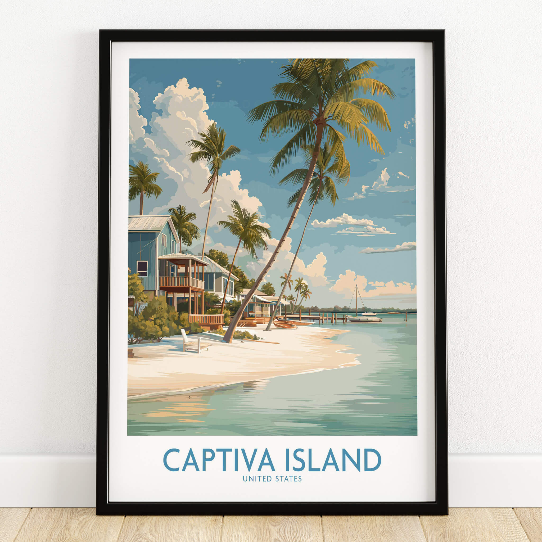 Captiva Island Florida Wall Art – Tropical Beachfront Print featuring palm trees and serene waters.