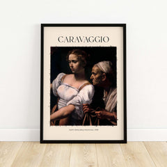 Caravaggio Art Print - Judith Beheading Holofernes Poster 1598 framed art display on a wall.