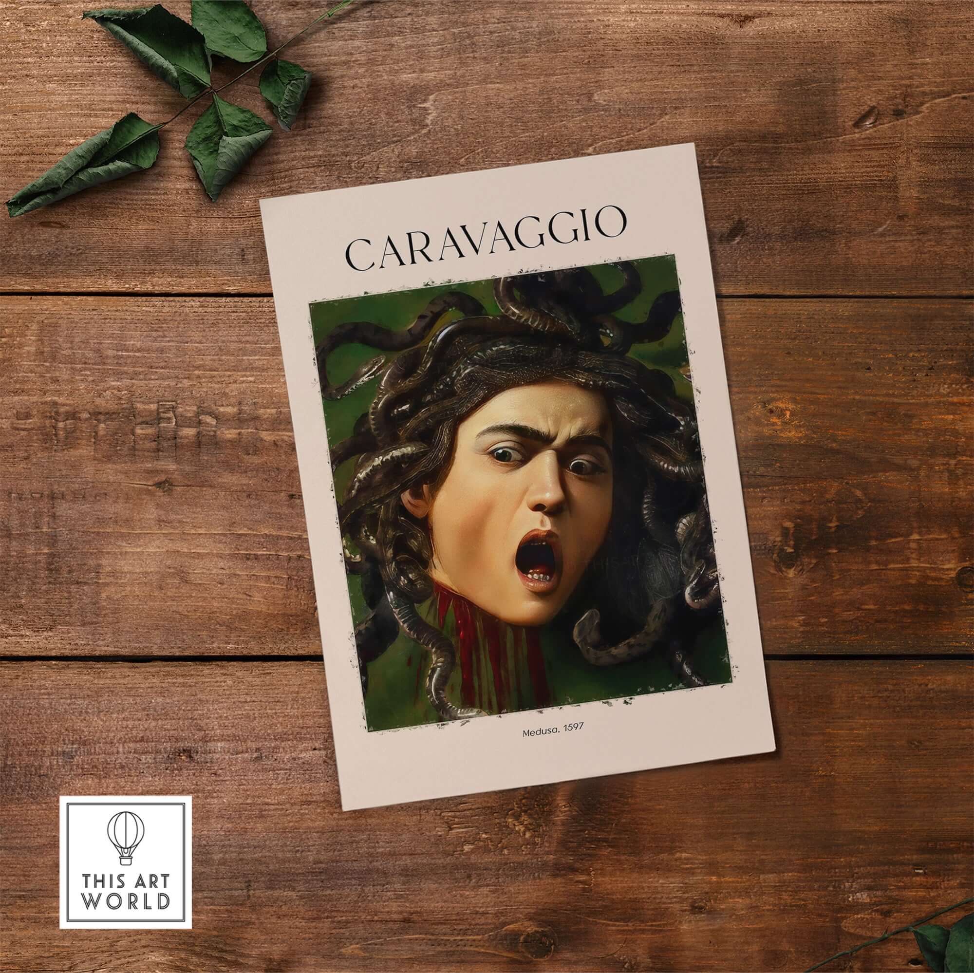 Caravaggio Art Prints - Medusa 1597 poster showcasing the iconic Baroque painting with a dramatic Gorgon head.