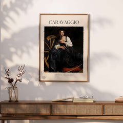 Caravaggio Art Print - Saint Catherine of Alexandria 1598 displayed in a modern interior with elegant decor.