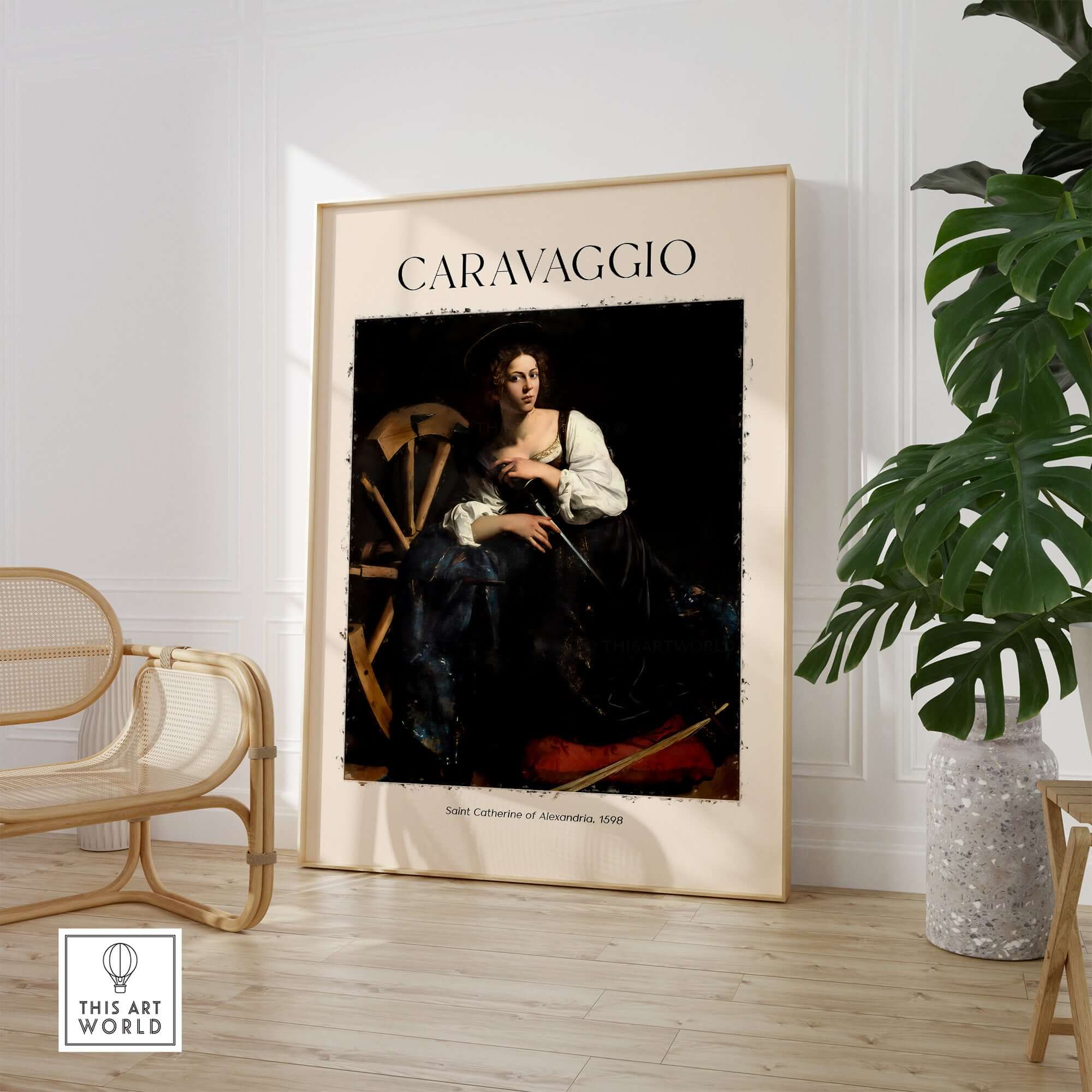 Caravaggio Art Print - Saint Catherine of Alexandria 1598 displayed in contemporary home decor setting.