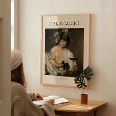 Caravaggio Bacchus Art Print - Roman God of Wine Baroque Wall Decor 1596 in a stylish setting.