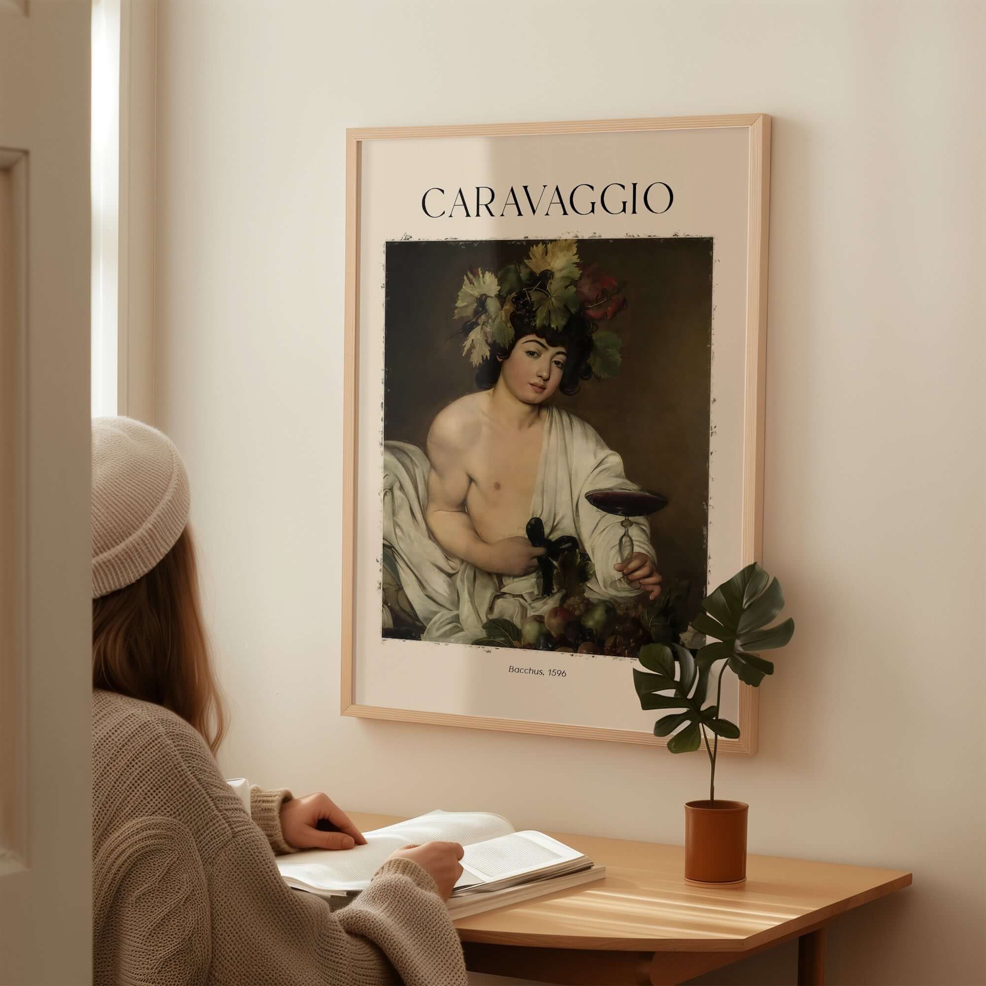 Caravaggio Bacchus Art Print - Roman God of Wine Baroque Wall Decor 1596 in a stylish setting.