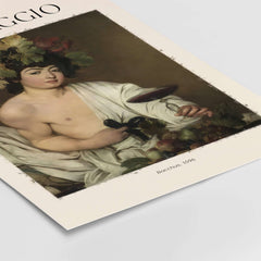 Caravaggio Bacchus Art Print - Roman God of Wine Baroque Wall Decor 1596 featuring Bacchus with goblet of wine.