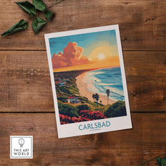 Carlsbad Travel Poster showcasing stunning coastal views and vibrant colors of Carlsbad, California.