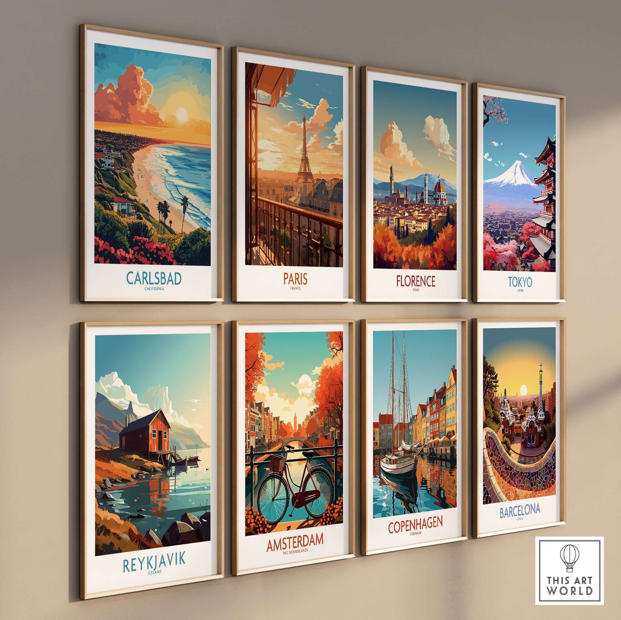 Carlsbad Travel Poster featuring scenic artwork of iconic landmarks and vibrant colors, perfect for travel enthusiasts.