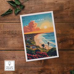 Carlsbad Travel Print showcasing the coastal beauty of Carlsbad, California with vibrant colors and iconic landmarks.