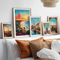 Carlsbad Travel Print featuring vibrant coastal scenery and iconic landmarks, perfect for home decor inspiration.