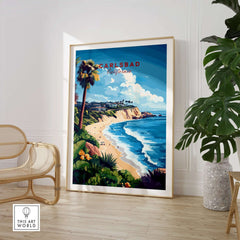 Carlsbad Wall Art featuring a vibrant coastal scene from California, displayed in a stylish interior.