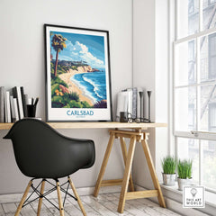 Carlsbad Wall Art Print showcasing a vibrant coastal scene in a stylish interior setting.
