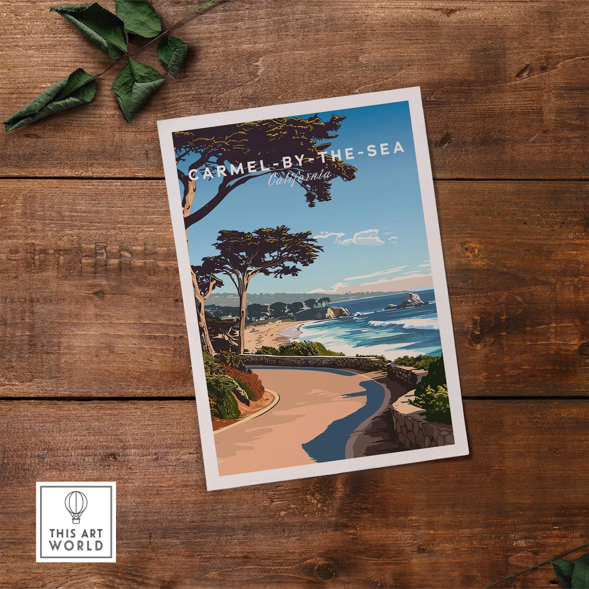 Carmel-by-the-Sea Poster Print showcasing the scenic California coastline and vibrant colors, perfect for art enthusiasts.