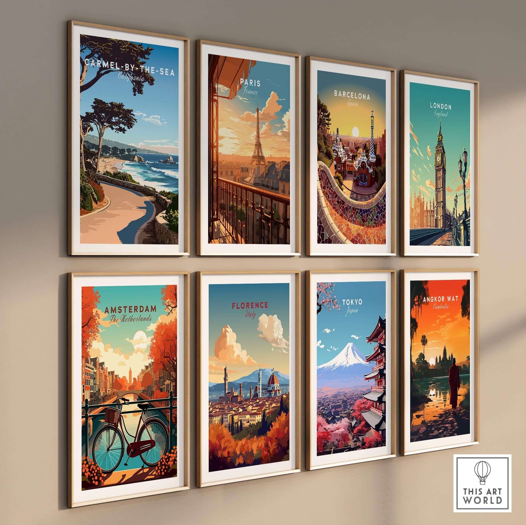 Carmel-by-the-Sea Poster Print alongside other travel posters showcasing beautiful destinations.