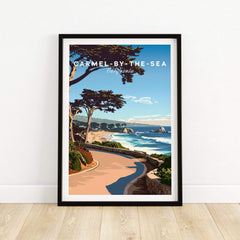 Carmel-by-the-Sea Poster Print showcasing the California coastline and vibrant landscape.