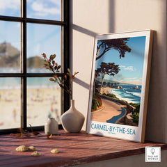 Carmel-by-the-Sea Wall Art Print showcasing a serene beach view, perfect for home decor and coastal tranquility.