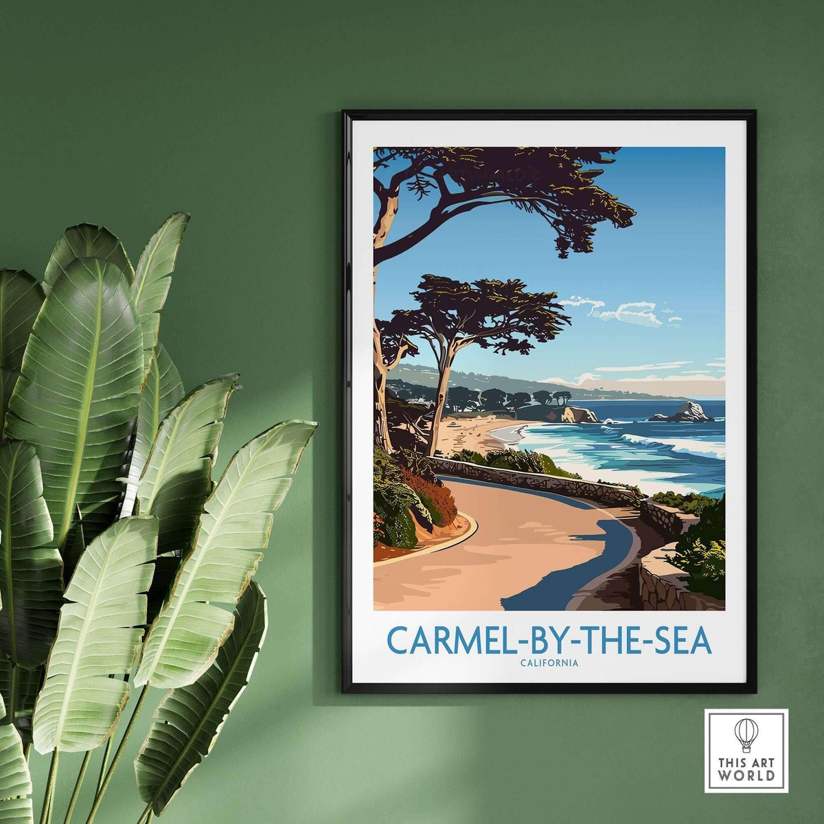 Carmel-by-the-Sea Wall Art Print featuring beautiful coastal scenery and tranquil beach vibes.
