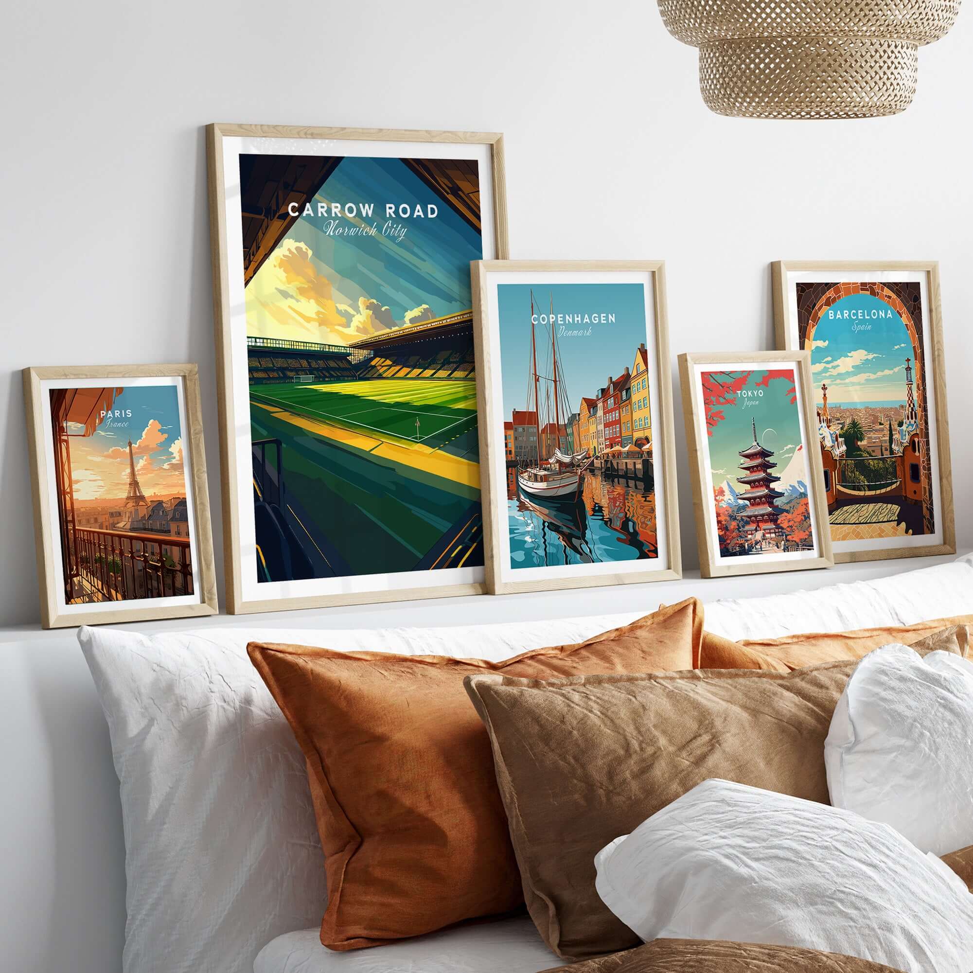 Carrow Road - Norwich City inspired Stadium Wall Art Print displayed in stylish home decor setting.
