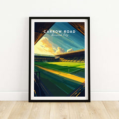 Carrow Road - Norwich City inspired Stadium Wall Art Print featuring vibrant colors and detailed stadium illustration.