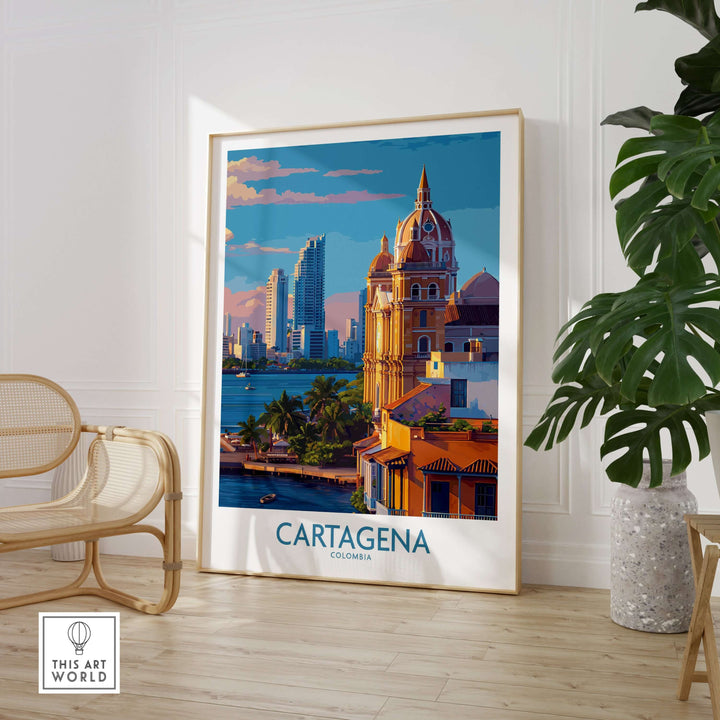 Cartagena Colombia Art Print | City Skyline Poster featuring a vibrant urban landscape and historic architecture.