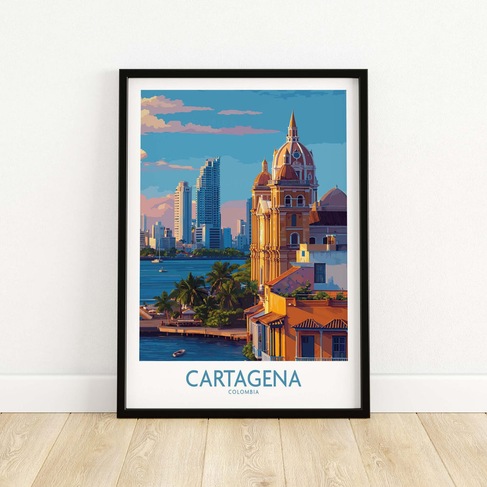 Cartagena Colombia Art Print | City Skyline Poster showcasing the vibrant city skyline and historic architecture.