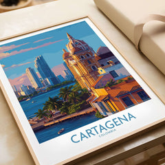Cartagena Colombia Art Print | City Skyline Poster showcasing vibrant architecture and skyline of Cartagena, Colombia.