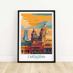 Cartagena Colombia Art Print | Walled City Travel Poster featuring vibrant colors and historic architecture.