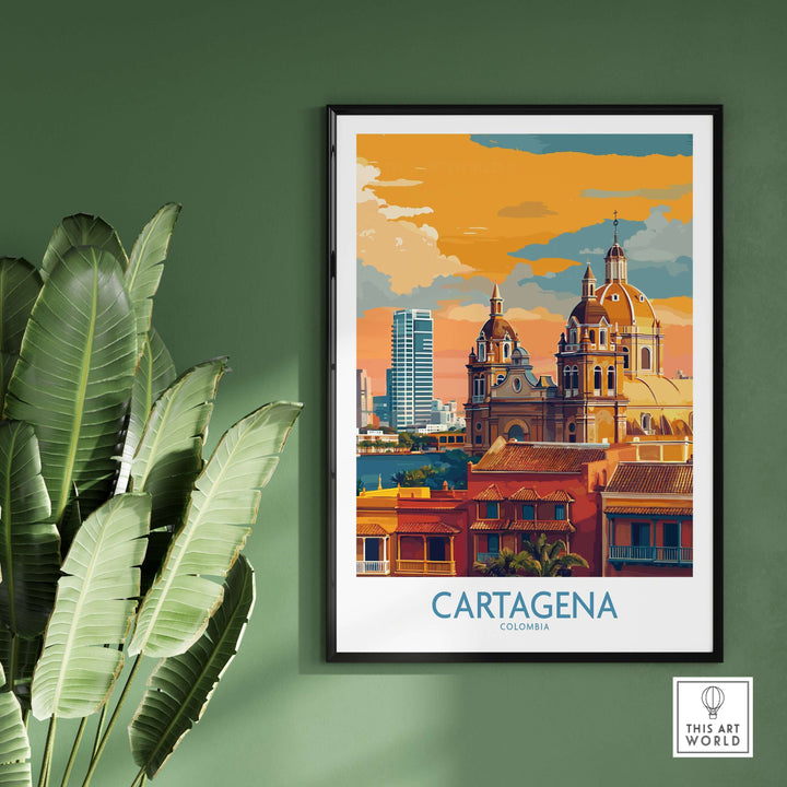 Cartagena Colombia Art Print | Walled City Travel Poster featuring vibrant architecture and tropical greenery.