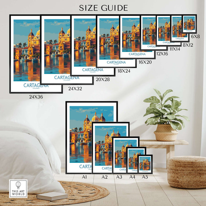 Cartagena Colombia Cathedral Art Print | Marina Reflection Poster size guide showing dimensions of available prints.