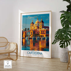 Cartagena Colombia Cathedral Art Print | Marina Reflection Poster showcasing vibrant colors and serene marina view.