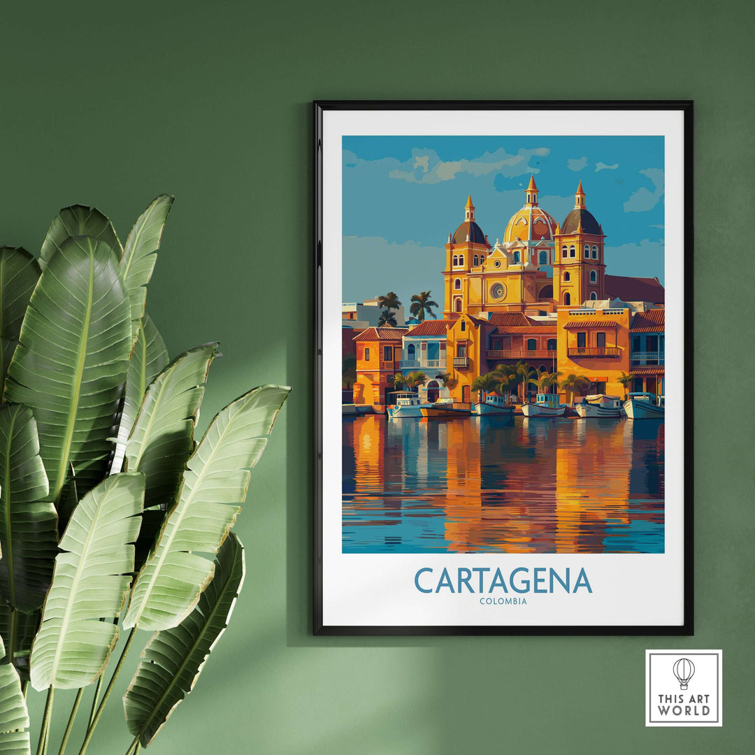Cartagena Colombia Cathedral Art Print | Marina Reflection Poster showcasing vibrant colors and historic architecture.
