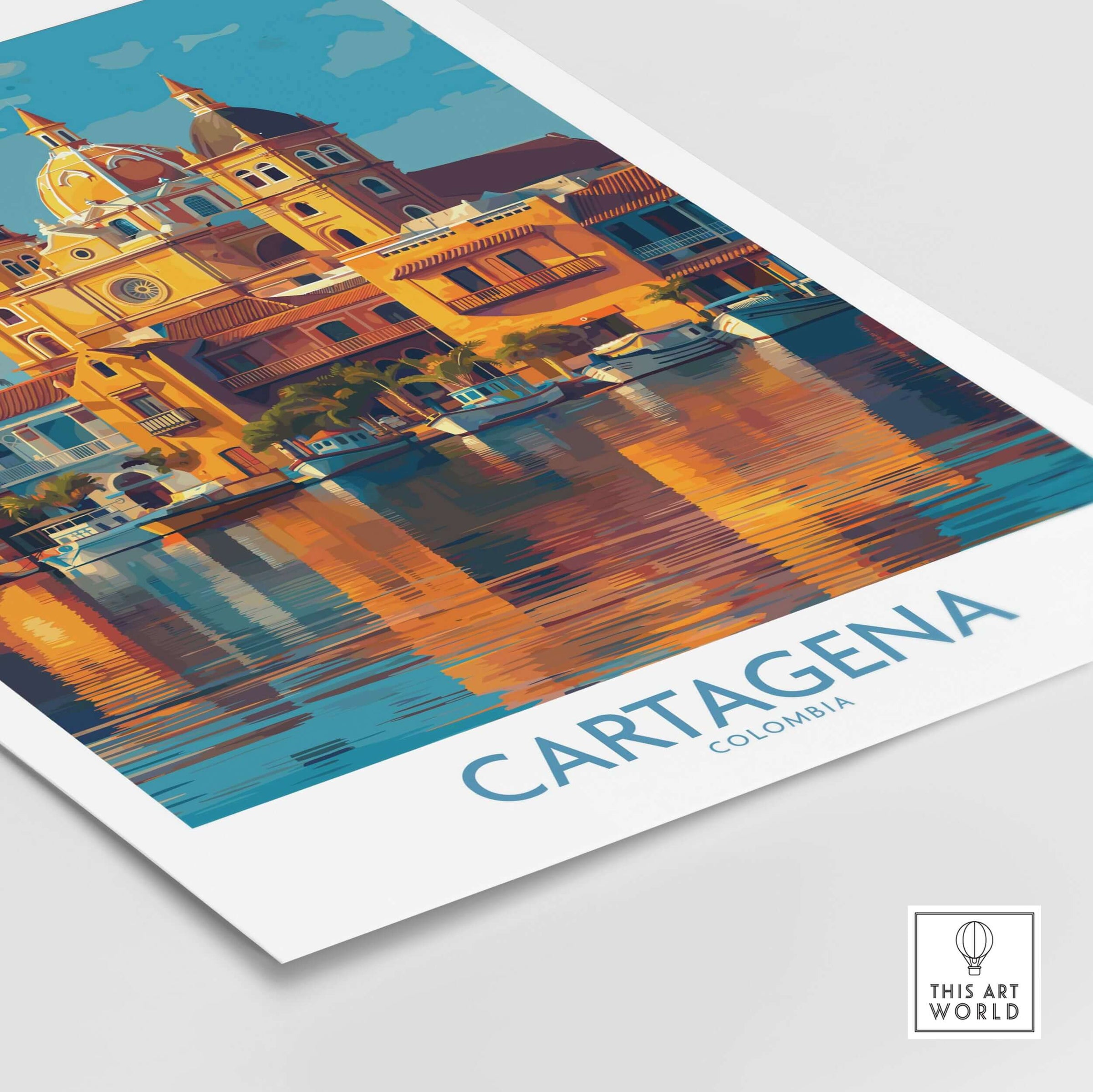 Cartagena Colombia Cathedral Art Print | Marina Reflection Poster with vibrant marina reflection.