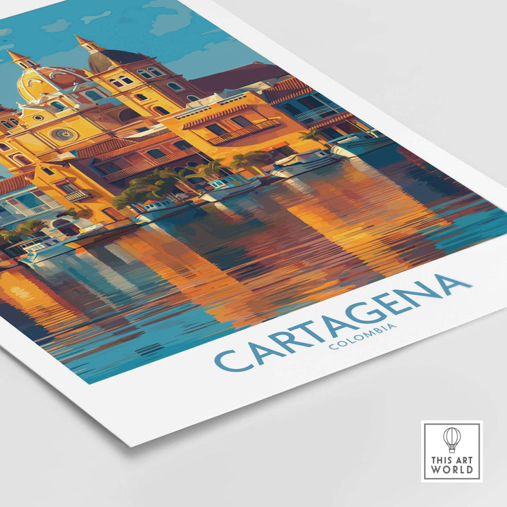Cartagena Colombia Cathedral Art Print | Marina Reflection Poster featuring a vibrant reflection on calm waters.