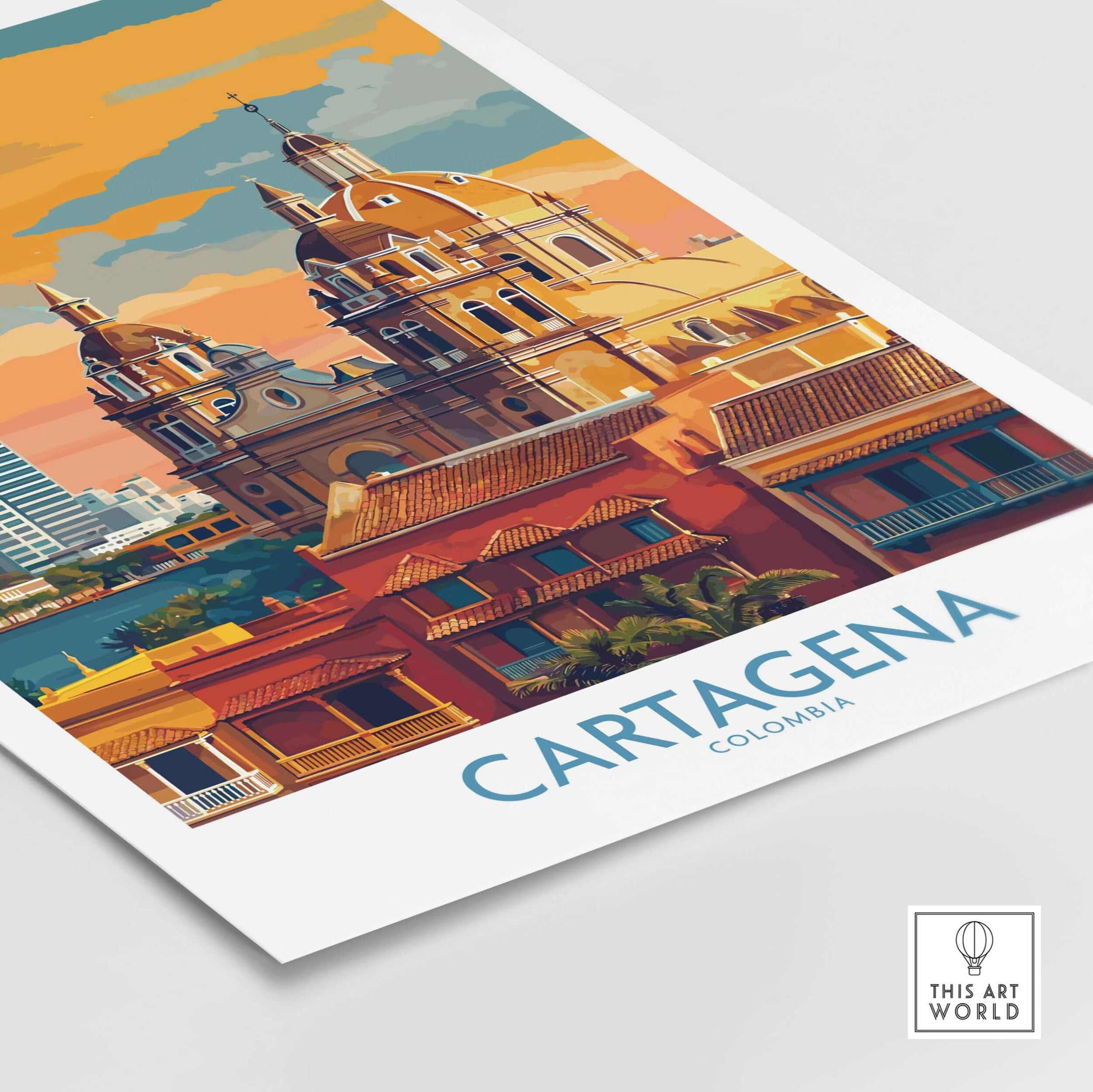 Cartagena Colombia Art Print | Walled City Travel Poster showcasing vibrant architecture and colors.