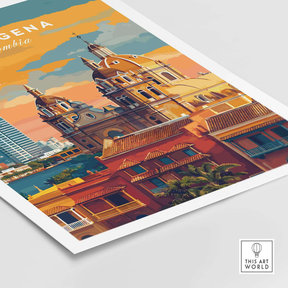 Cartagena Colourful Old Town Architecture Print | Caribbean Wall Decor featuring vibrant buildings and iconic cathedral