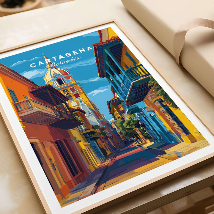 Cartagena Old Town View Print | Caribbean Architecture Wall Art featuring vibrant streets and colorful buildings.