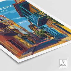 Cartagena Old Town View Print | Caribbean Architecture Wall Art showcasing colorful streets and vibrant buildings in Colombia.