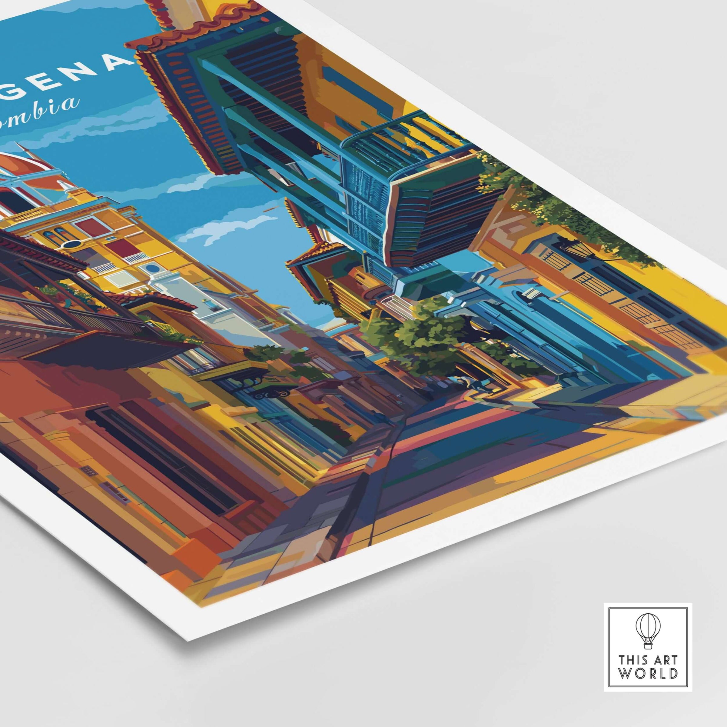 Cartagena Old Town View Print | Caribbean Architecture Wall Art showcasing colorful streets and vibrant buildings in Colombia.