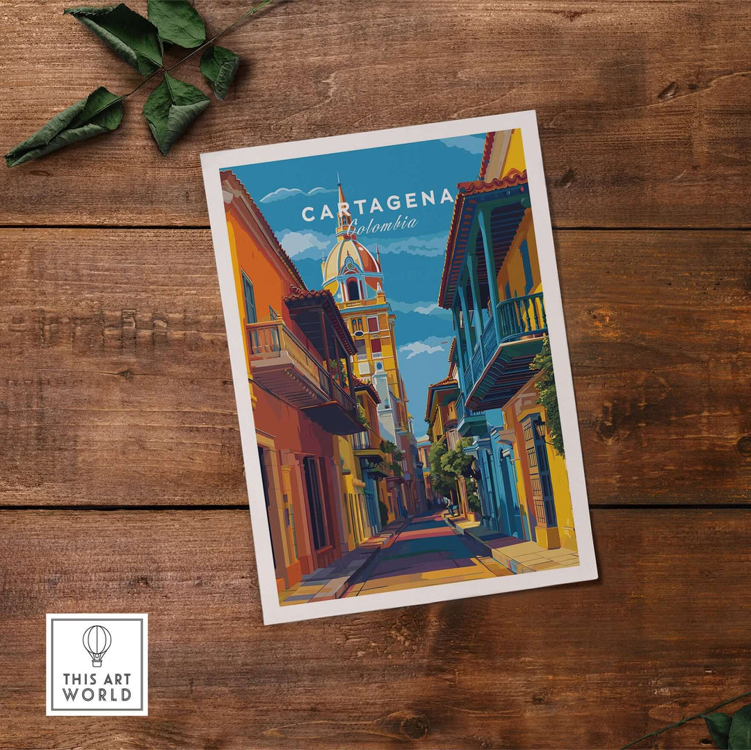 Cartagena Old Town View Print | Caribbean Architecture Wall Art showcasing vibrant streets and architecture.