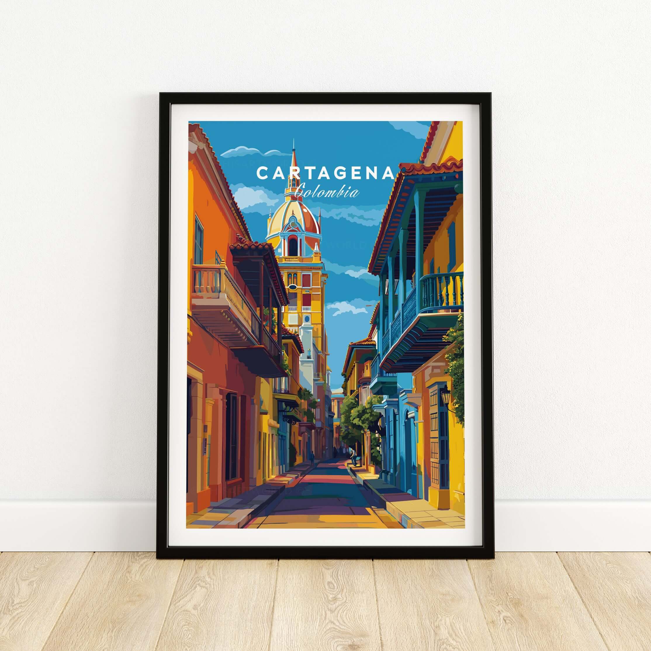 Cartagena Old Town View Print | Caribbean Architecture Wall Art showcasing vibrant streets in Cartagena, Colombia.