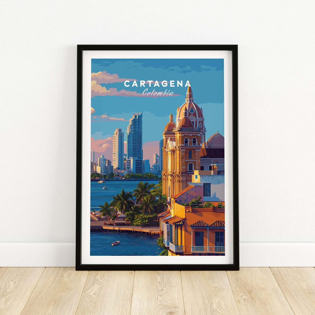 Cartagena Print | Caribbean City Wall Decor framed artwork showcasing the vibrant skyline of Cartagena, Colombia.