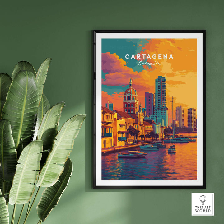 Cartagena Vibrant Tropical City View Print | Caribbean Travel Wall Art showcasing a colorful cityscape and lively atmosphere.
