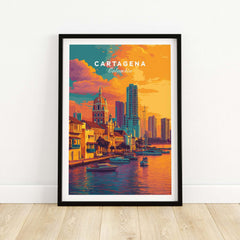 Cartagena Vibrant Tropical City View Print | Caribbean Travel Wall Art showcasing colorful cityscape and waterfront.