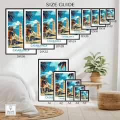 Casablanca Poster size guide displaying various frame sizes for the iconic Casablanca city artwork.