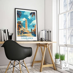 Stylish workspace featuring a Casablanca Poster and modern decor elements, capturing the essence of Casablanca.