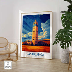 Casablanca Poster Morocco showcasing a vibrant Moroccan landscape with a historic building and bold colors.