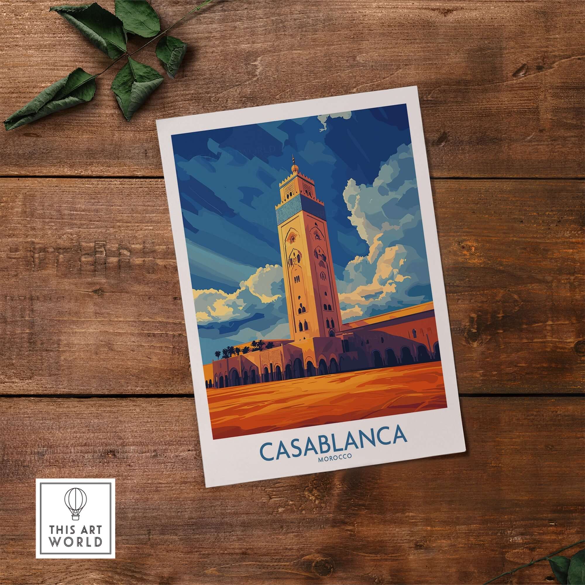 Casablanca Poster Morocco showcasing the vibrant tower and scenic beauty of Morocco's architecture.