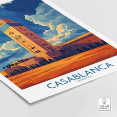 Casablanca Poster Morocco featuring a vibrant illustration of the cityscape in rich colors.