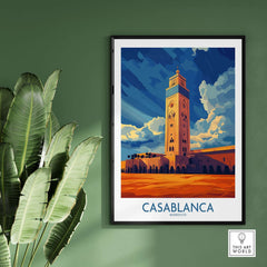 Casablanca Poster Morocco showcasing vibrant Moroccan architecture and colors in a framed wall art display.