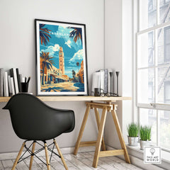 Casablanca Print displayed on a wall in a stylish room with a modern chair and plants.