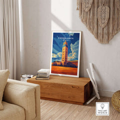 Casablanca Print Morocco displayed in a cozy living room setting, showcasing vibrant Moroccan-inspired design.